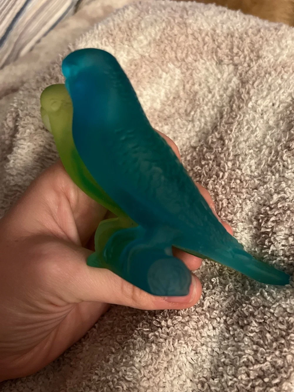 🦜Daum France Blue and Green Glass Budgerigars Couple Figurine